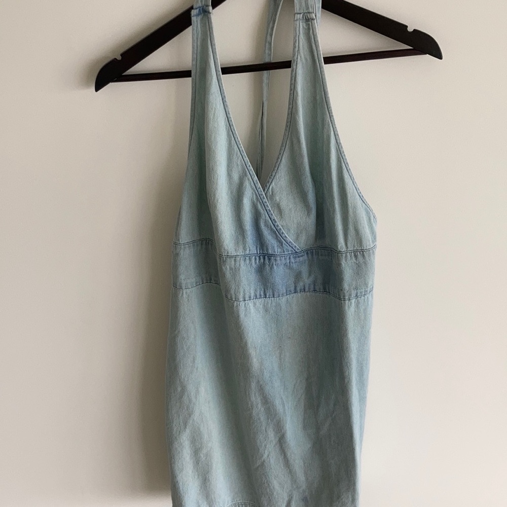 vintage inspired denim halter mini dress